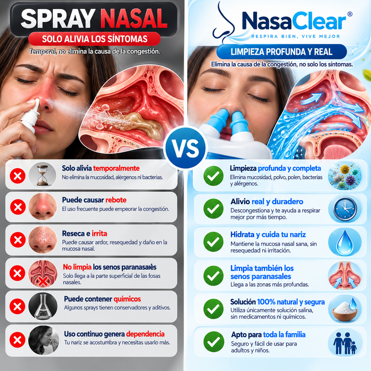 NasaClear Pro™ - Limpiador Nasal de Doble Acción