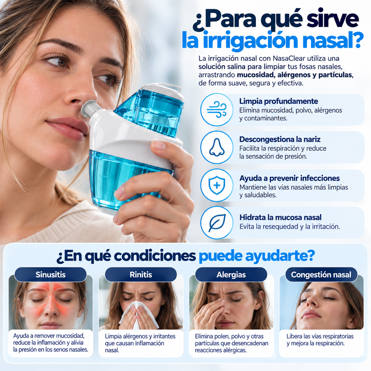 NasaClear Pro™ - Limpiador Nasal de Doble Acción
