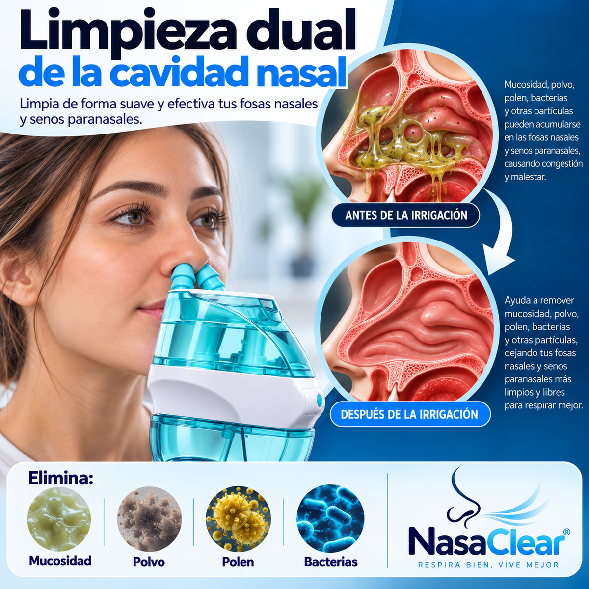 NasaClear Pro™ - Limpiador Nasal de Doble Acción